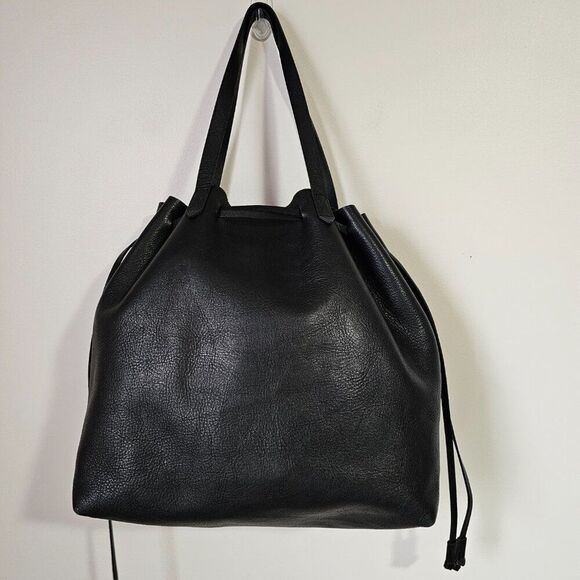 EUC MADEWELL BLACK LEATHER TRANSPORT DRAWSTRING TOTE LARGE - Picture 3 of 16